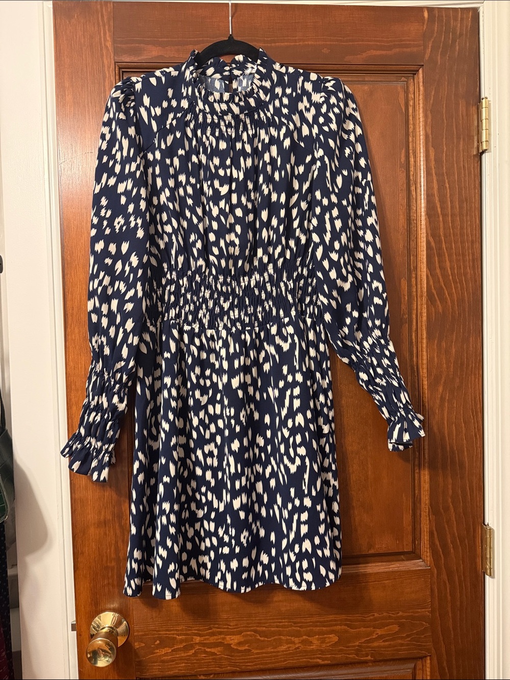 THML Navy and Ivory Printed Smocked Dress